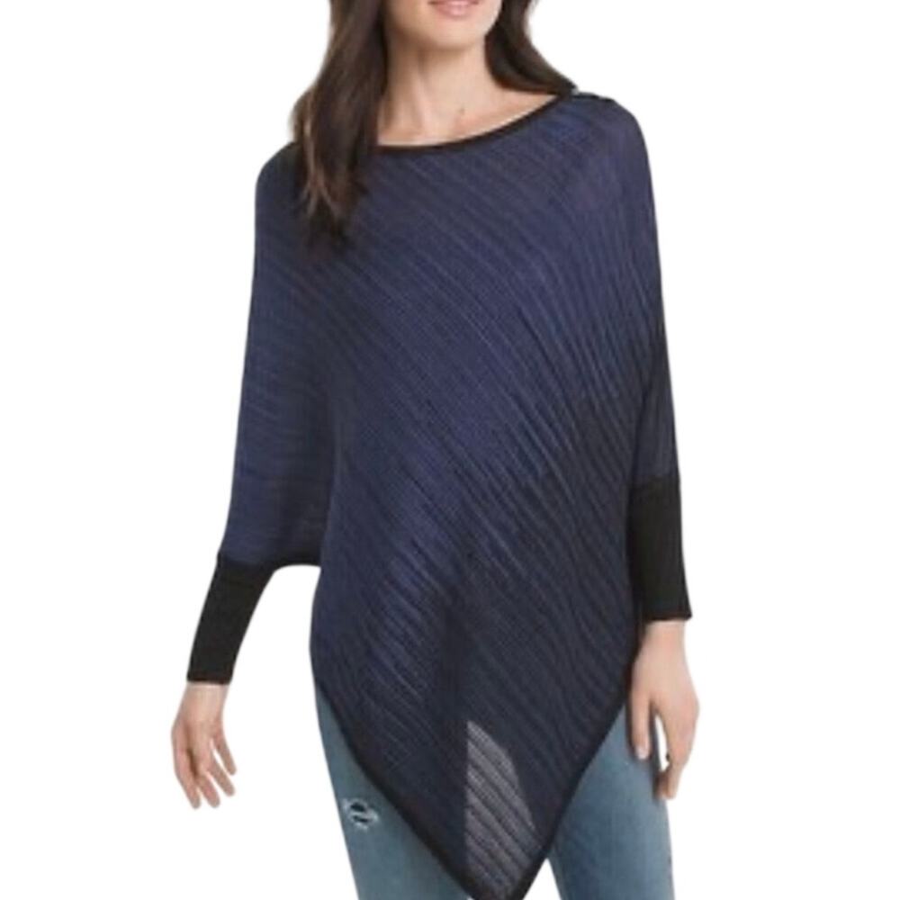WHITE HOUSE BLACK MARKET Knit Asymmetrical Poncho Black Blue Shimmer Size XS